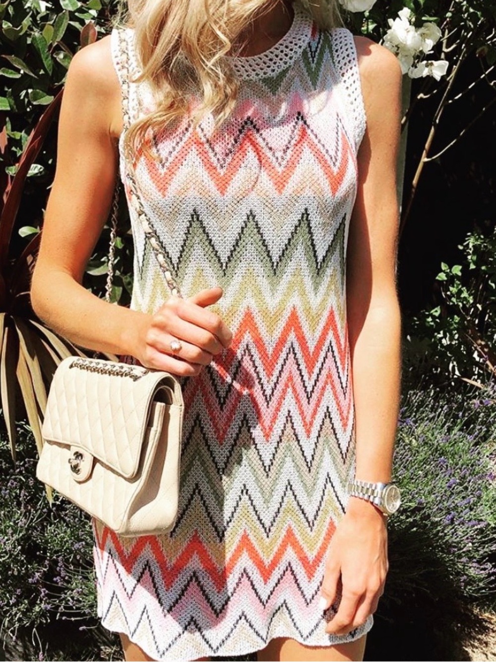 Sleeveless Chevron Knit Missoni Inspired Shift Dress in Multi-Color - size XS